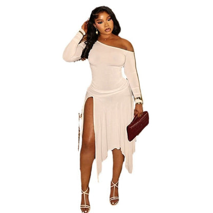 Trendy Solid Color Asymmetrical Dress With One-Shoulder Design