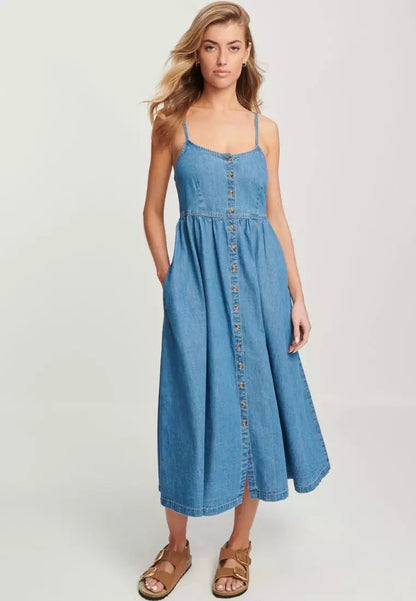 Trendy Casual Denim Sleeveless Midi Dress