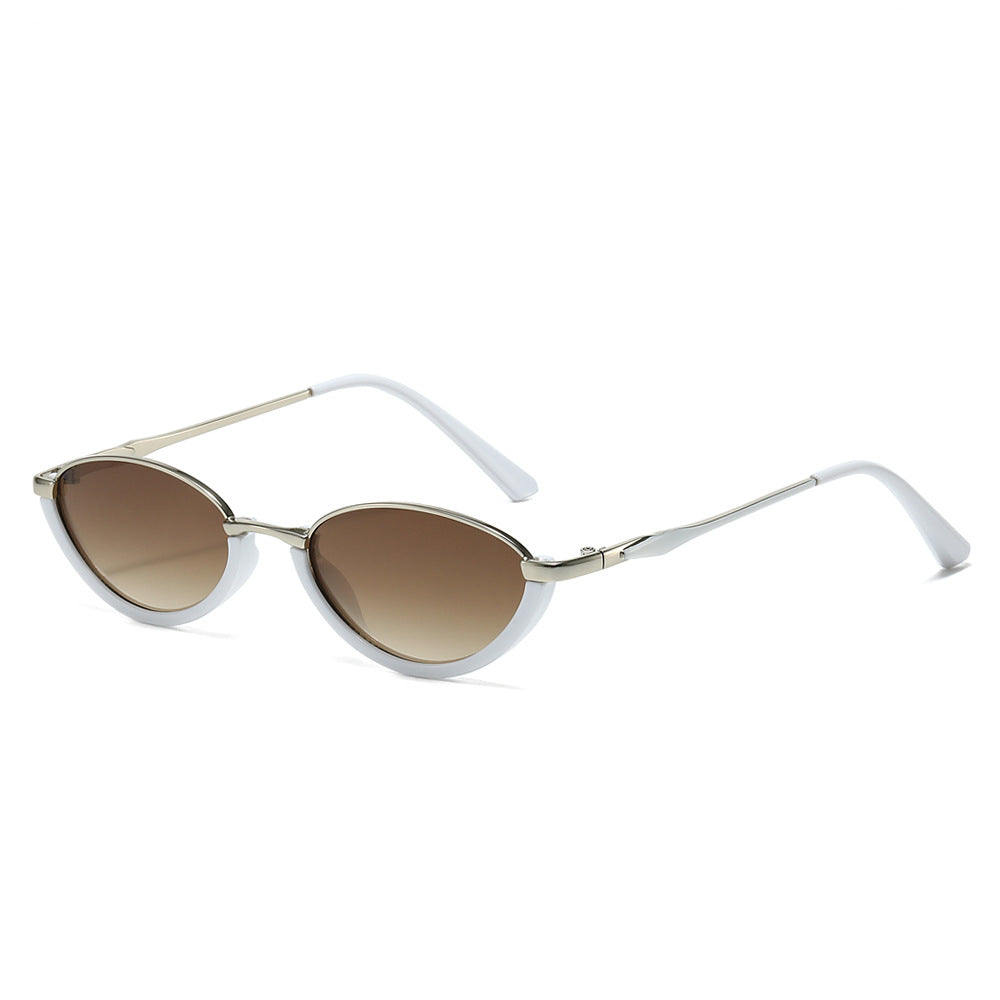 Oval Frame Metallic Sunglasses Stylish UV400 Protection