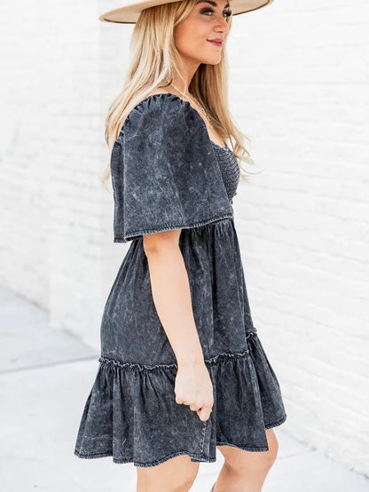 Casual Denim A-Line Dress with Short Sleeves