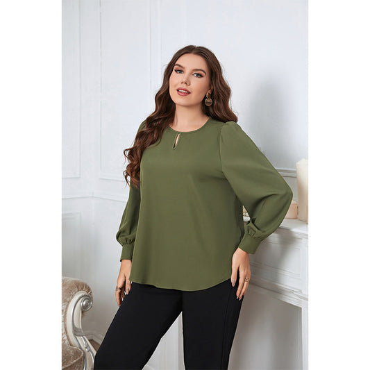 Loose Fit Green Long Sleeve Women'S Shirt