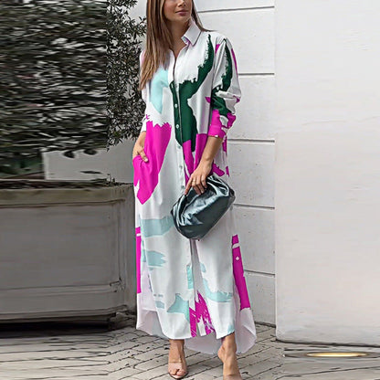 Women'S Clothing On The New Fashion Casual Printing Loose Split Shirt Dress