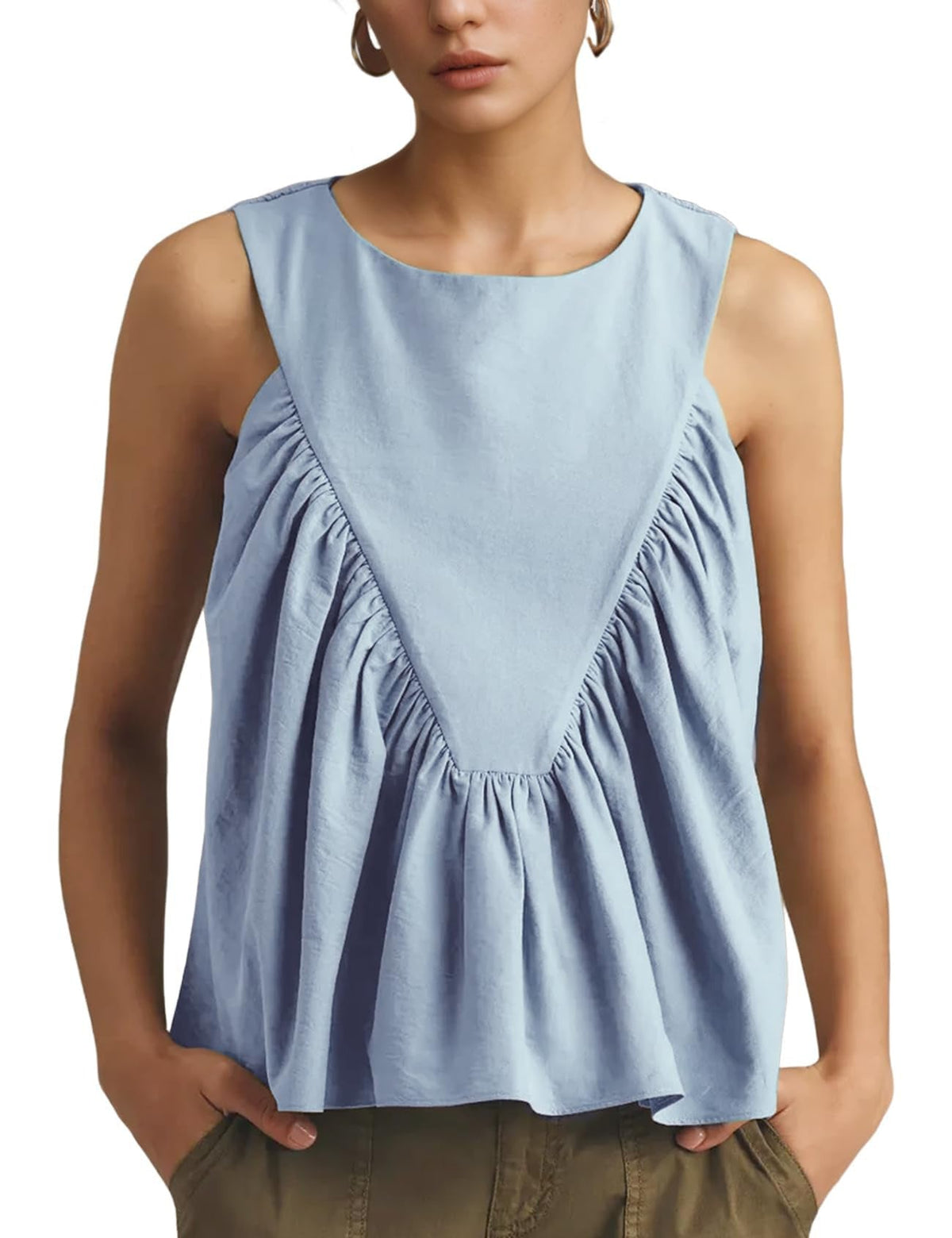 Solid Color Ruched Sleeveless Tank Top