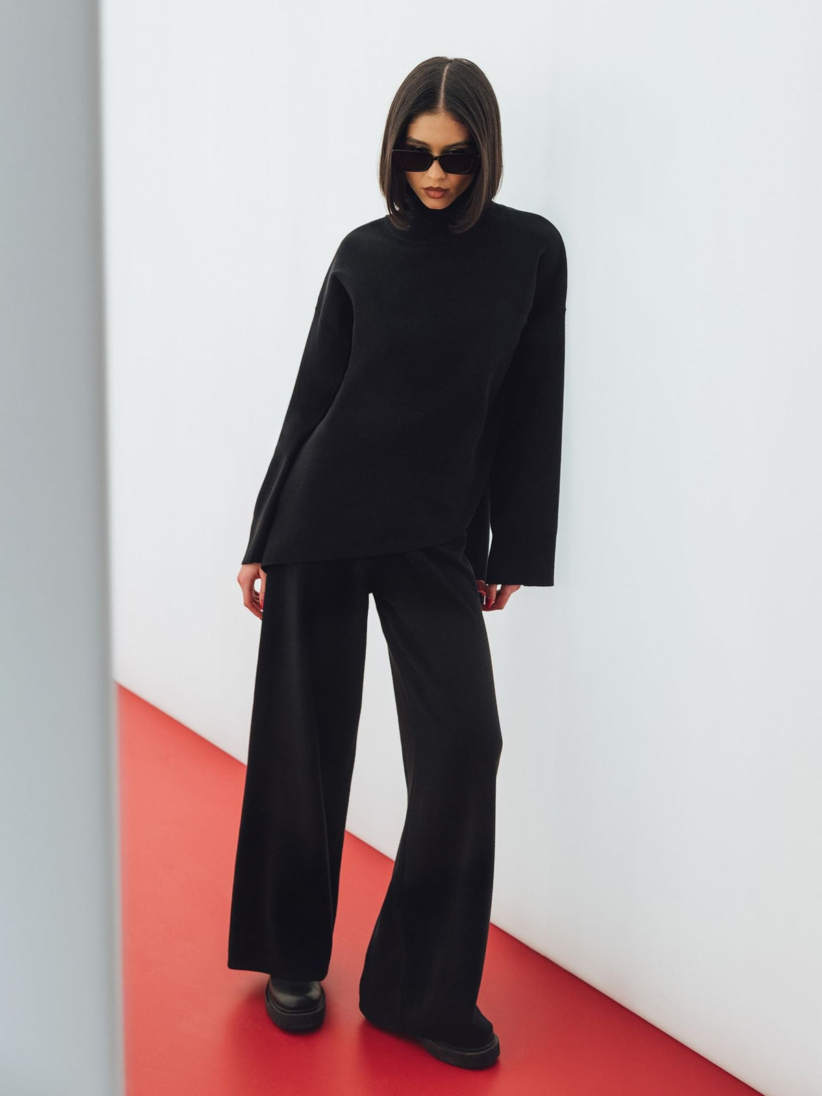 High Collar Irregular Knit Sets