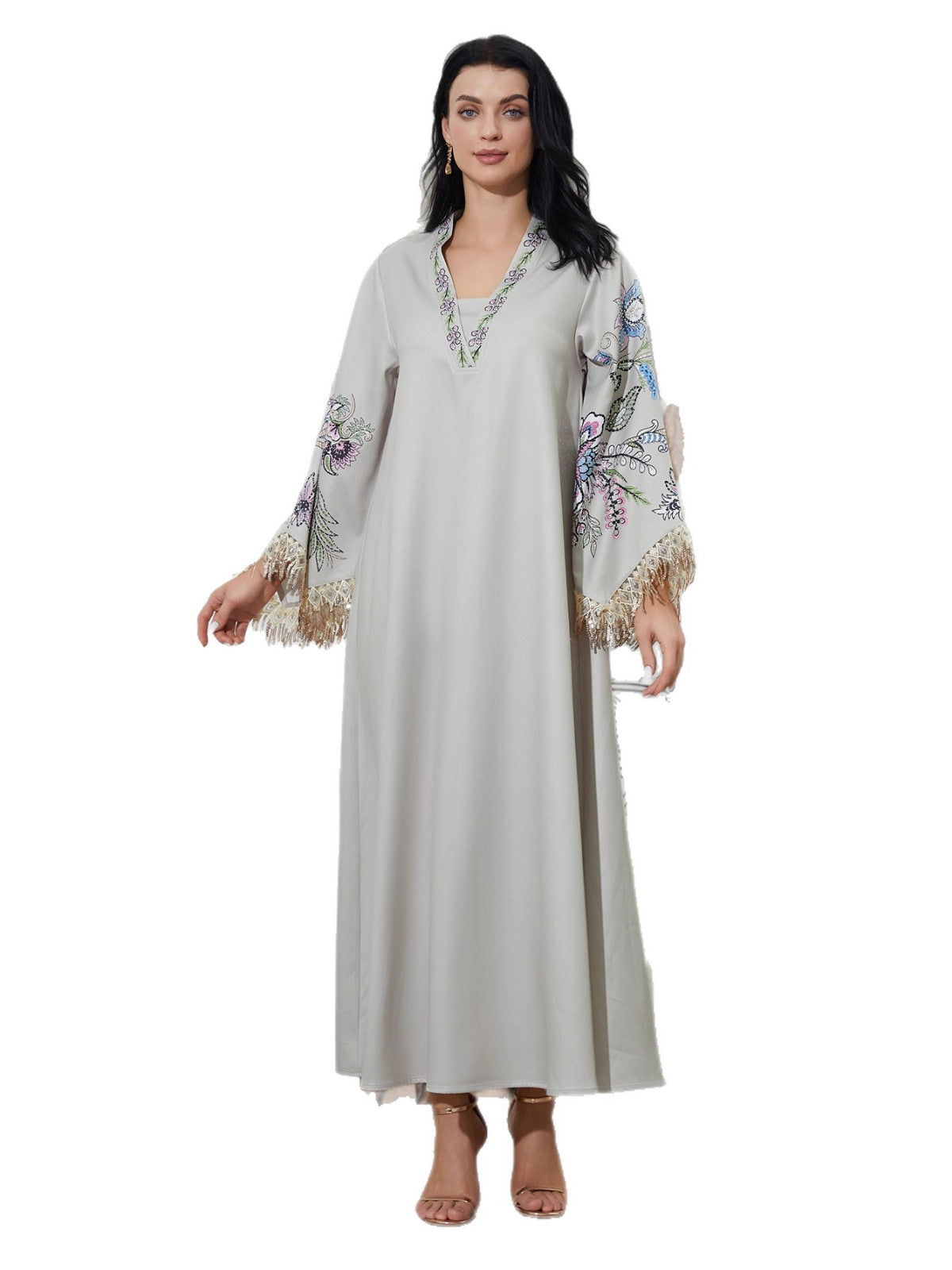 Arabic Printed Tassel Long Dress For Women