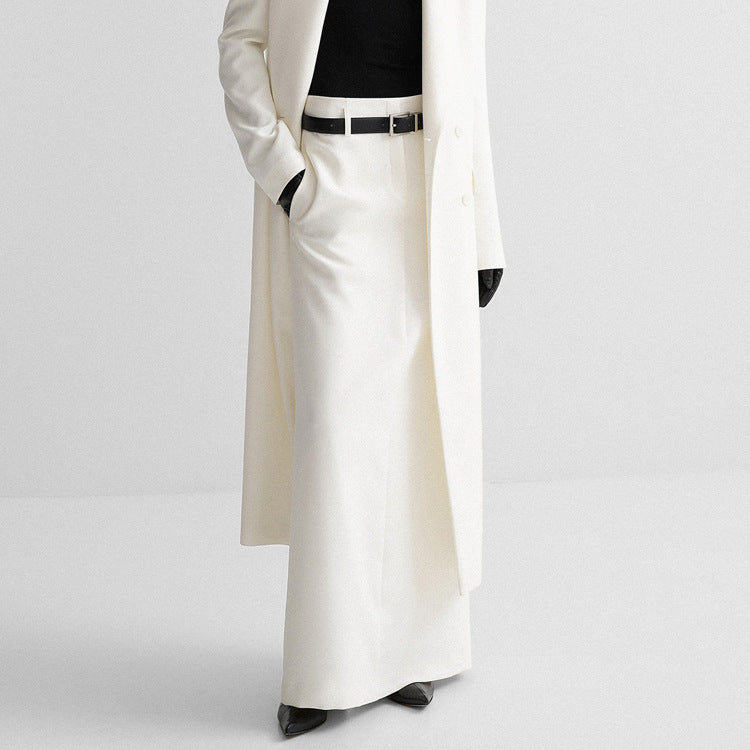 White A-Line Midi Skirt Trendy Casual Commuter