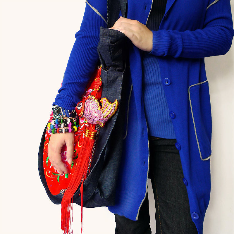 Original Tibetan Style Ethnic Style Embroidery Bag Vintage High Capacity Travel Denim One Shoulder Large Bag Women'S Bag