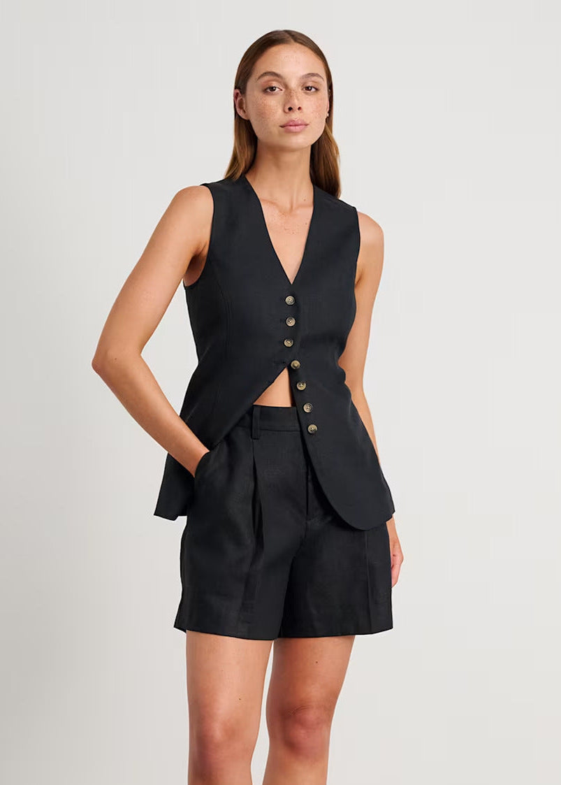 Tailored Linen Blend Vest And Shorts Set