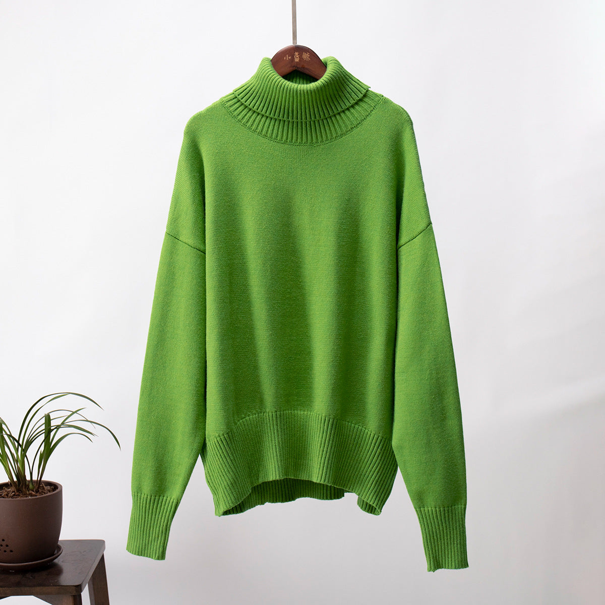 Solid Turtleneck Sweater Cozy Knit Pullover for Women