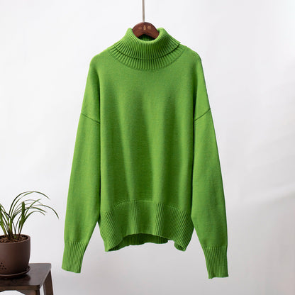 Solid Turtleneck Sweater Cozy Knit Pullover for Women