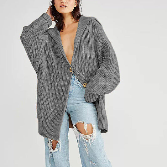 Lapel Loose Button Sweater Cardigan