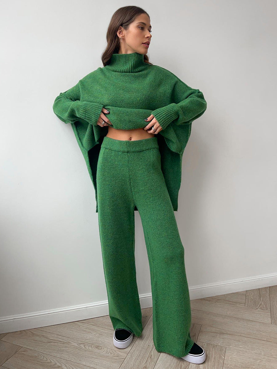 Trendy Casual Knitted Sweater Set with Long Pants