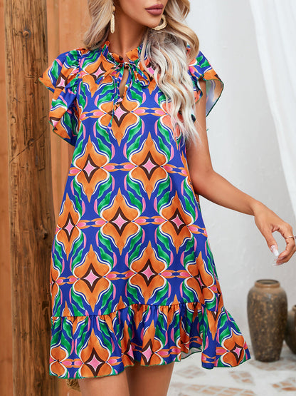 Dress Summer Print Ruffled Skirt
