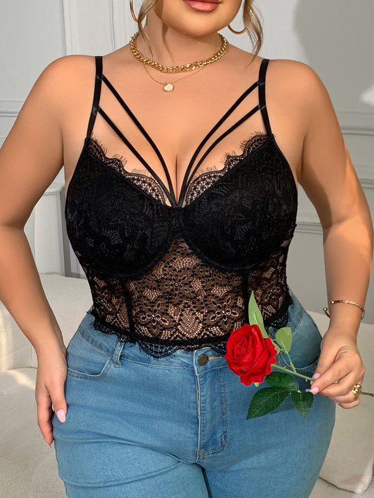 Plus Size Lace Bodice Camisole Black Sexy Top