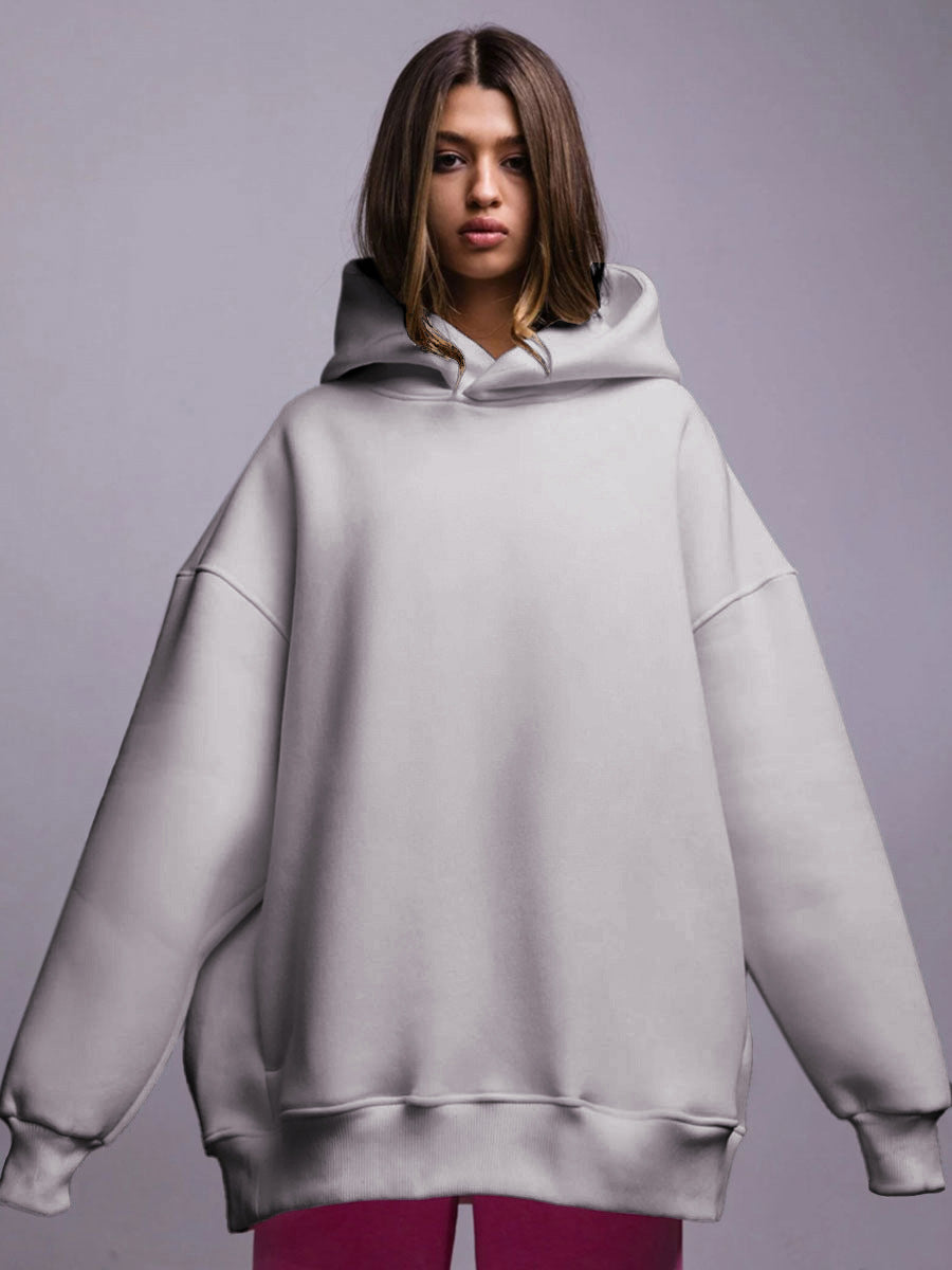 Solid Color Hooded Sweatshirt Casual Loose Fit