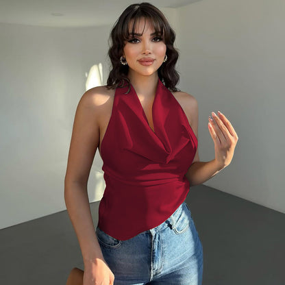Sexy Backless Slim Fit Chiffon Top for Casual Wear