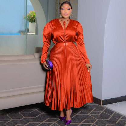 Elegant Solid Color Long Sleeve Dress Set