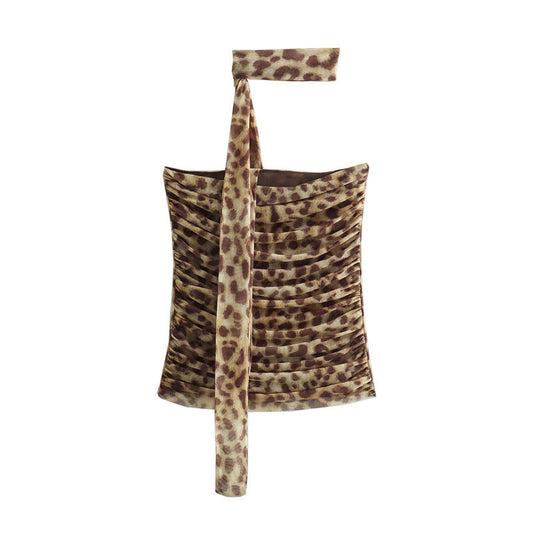 Leopard Print Bandeau Top and Skirt Sets