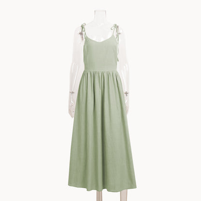 Cotton V-Neck Backless Dress Elegant Casual