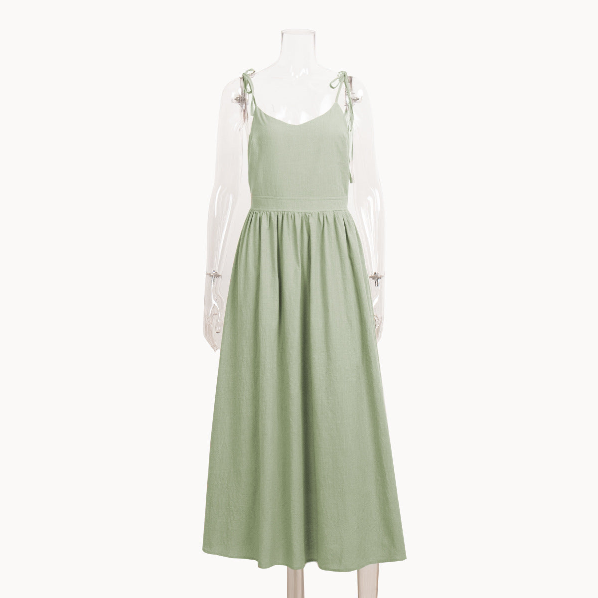 Cotton V-Neck Backless Dress Elegant Casual Maxi Dress