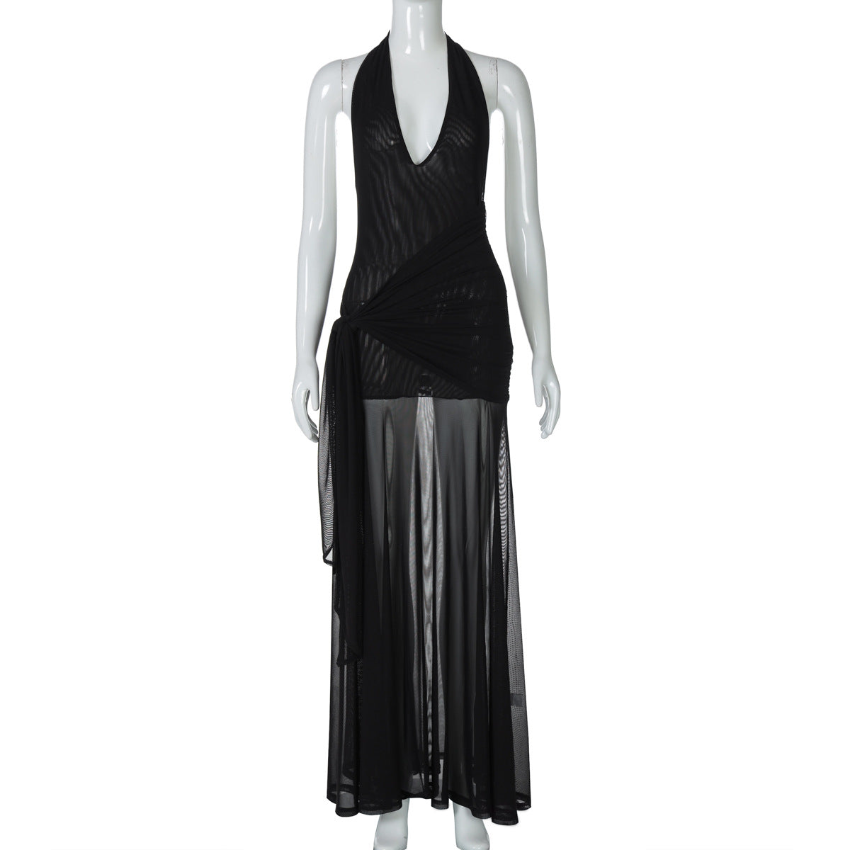 Sexy Hollow Deep V Neck Halter Bodycon Dress