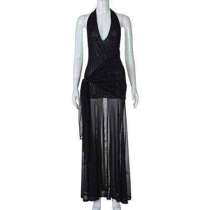 Sexy Hollow Deep V Neck Halter Bodycon Dress