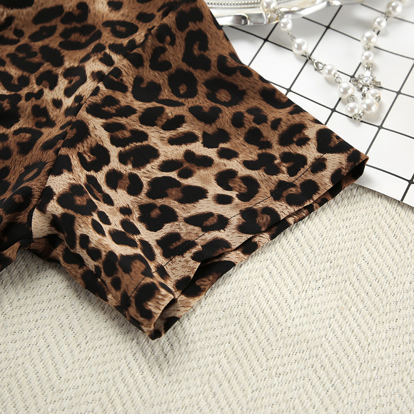 Leopard Print Lapel Sleepwear Sets