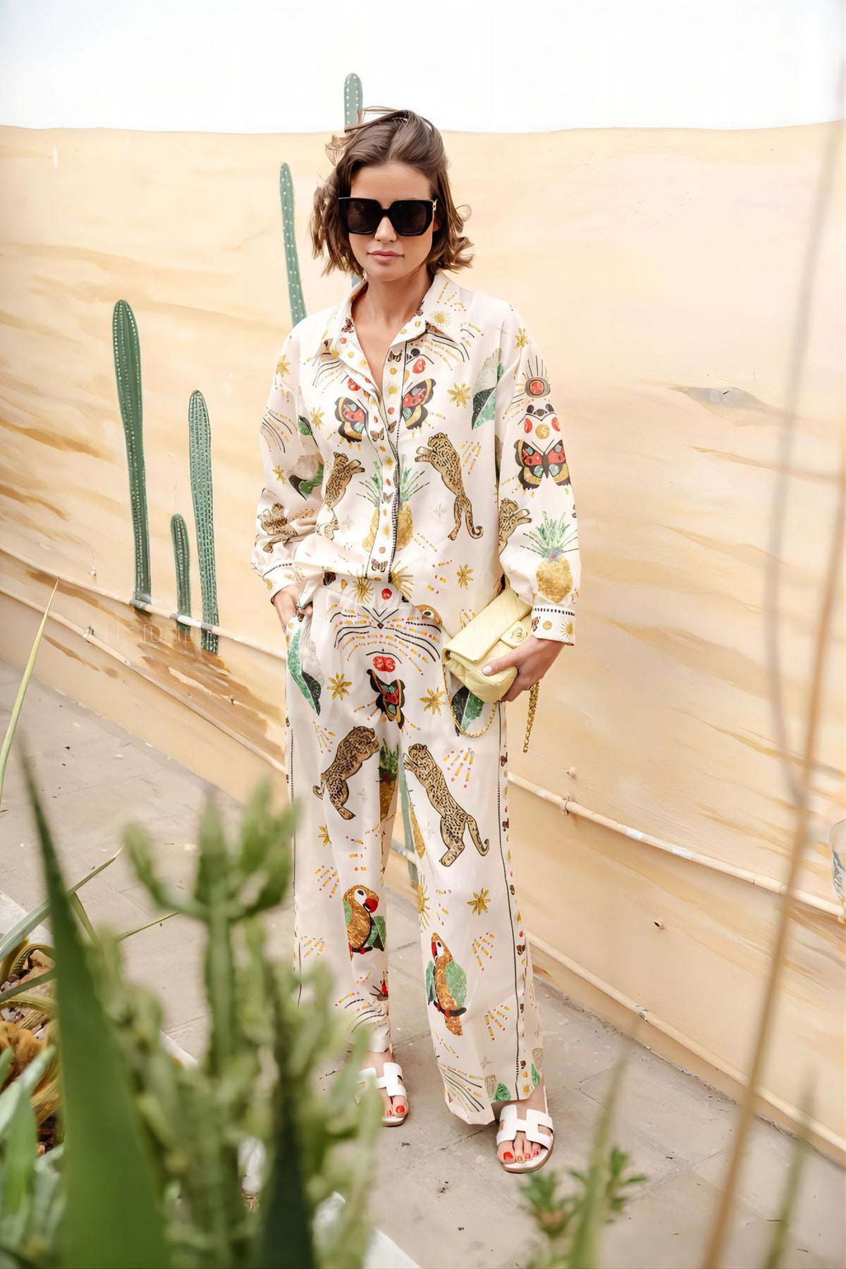 Fashionable Flair Printed Linen Long Sleeve Shirt Set