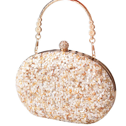 Elegant Round Crystal Evening Bag Vintage PU Clutch