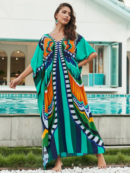 Cotton Printed Beach Cover Shirt Loose Robe Holiday Sunscreen Shirt Bikini Cover Up