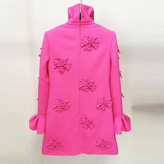 Fashionable A-Line Dress With 3D Floral Details