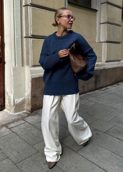 Relaxed Knit Sweater In Cozy Midnight Blue