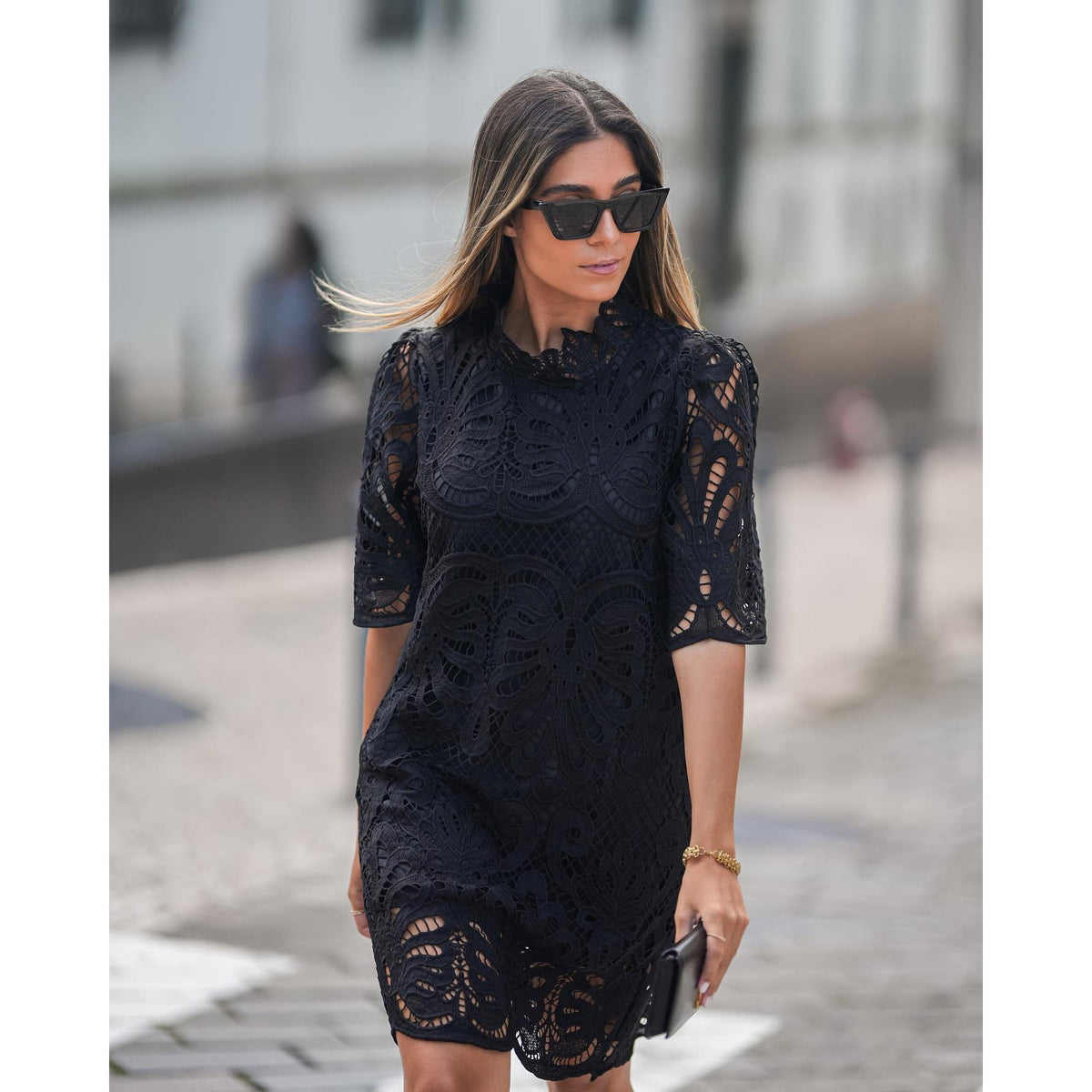 Autumn And Winter New Stand Neck Mid Sleeve Loose Fitting Dress Ins Casual Party Lace Dress