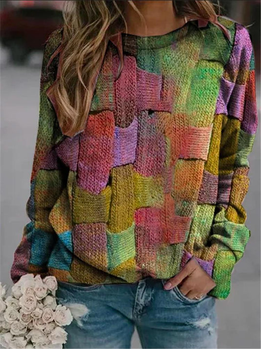 Long Sleeve Round Neck Printed Loose Pullover Sweater Women'S Clothing
