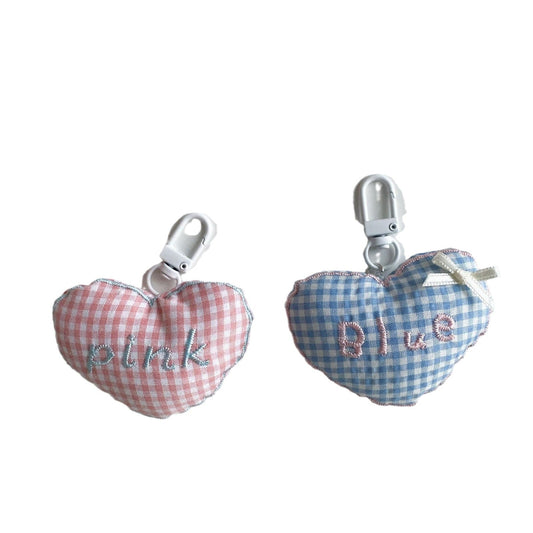 Sweet Checkered Heart Pendant Bag Charm