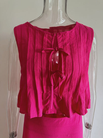 6 Colors Breathable Cotton And Linen Pleated Sleeveless Straps, Women'S Shirts, High Street Long Skirts.