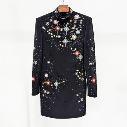 Stylish Black Bodycon Dress With Rhinestones For Parties