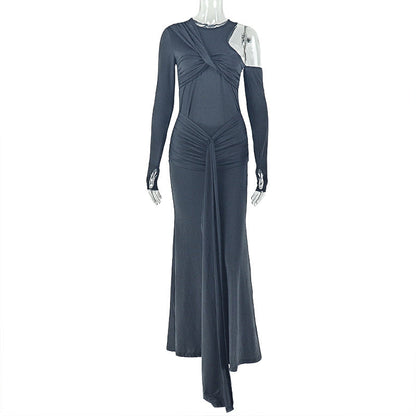 Elegant One-Shoulder Ruched Bodycon Dress In Solid Colors
