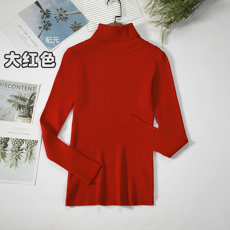 Long Sleeve High Neck Solid Color Sweater Comfortable Casual Wear