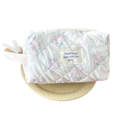 Cute Floral Print Wrist Makeup Bag with Cat Design