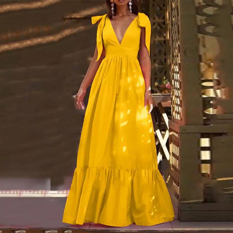 V-Neck Sexy Spliced Tie Back Tank Dress