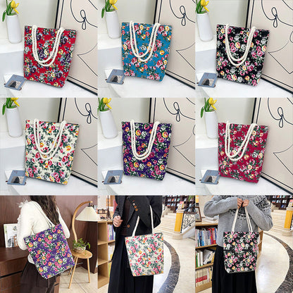 Trendy Floral Canvas Tote Bag Stylish Shoulder Bag
