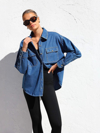 Women's Casual Denim Shirt with Pockets