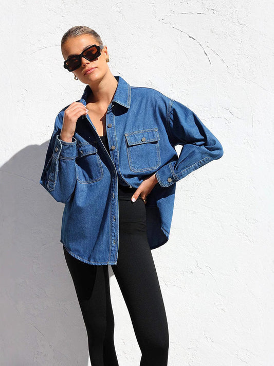 Women's Casual Denim Shirt with Pockets