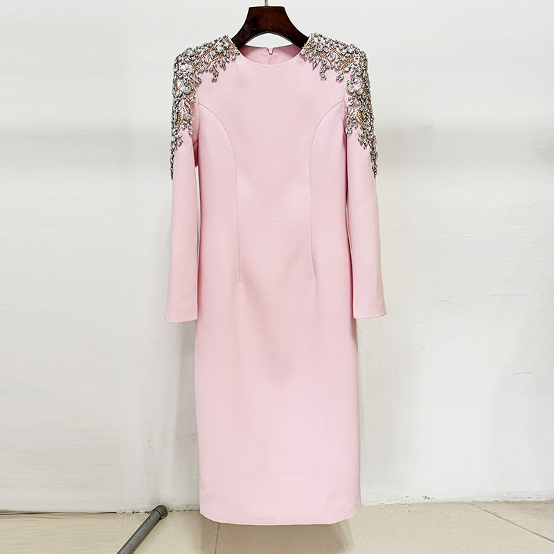 Elegant Long Sleeve Bodycon Dress with Rhinestones