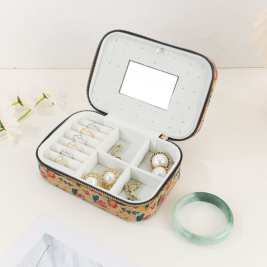 Vintage Floral Cork Large Capacity Jewelry Case