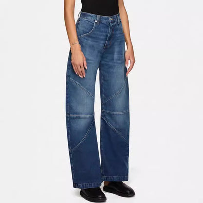 Trendy Pleated Splice Straight Leg Baggy Jeans