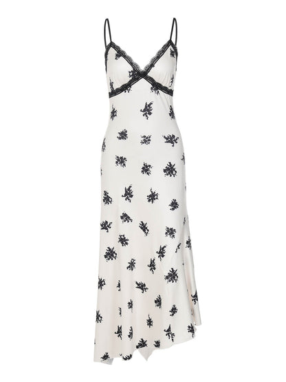 French Lace Trim V-Neck Sleeveless Maxi Dress