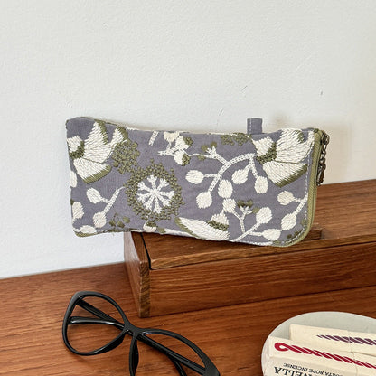 Embroidered Floral Makeup Bag Lightweight Storage Pouch