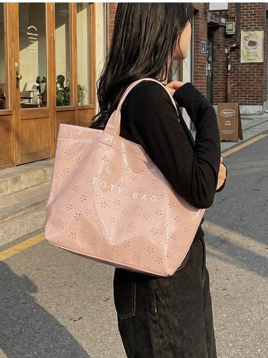 Women's Floral Cutout PVC Tote Bag Stylish Commuter Bag